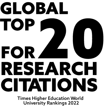 Global top 20 for research citations. Times Higher education world University rankings 2022